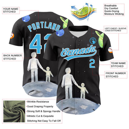 Custom Black Sky Blue-White 3D Pattern Design Father's Day Family Love Authentic Baseball Jersey - Sky-Custom