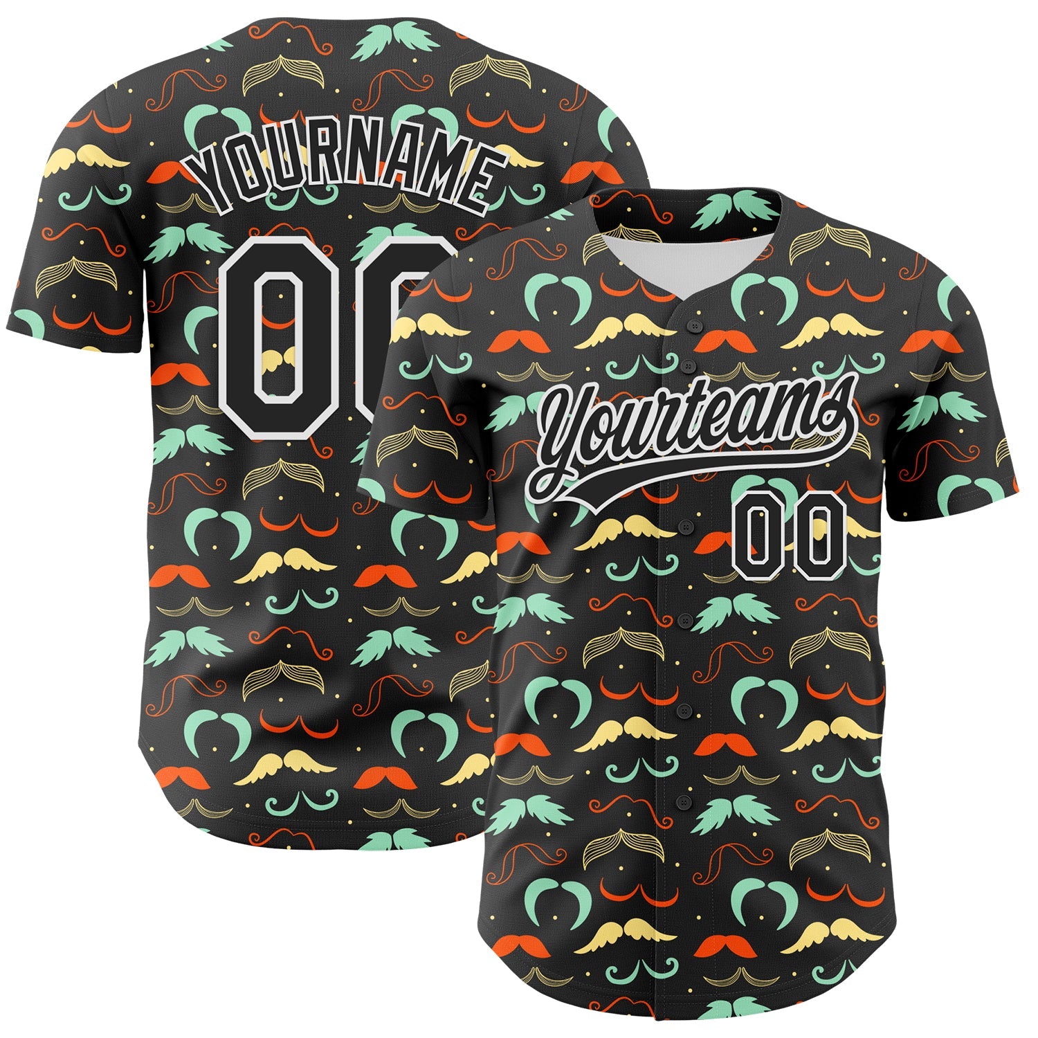Custom Black White 3D Pattern Design Father's Day Mustache Authentic Baseball Jersey - Sky-Custom