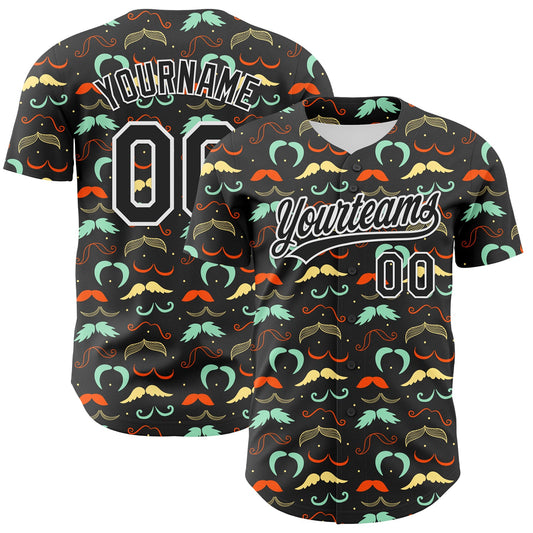 Custom Black White 3D Pattern Design Father's Day Mustache Authentic Baseball Jersey - Sky-Custom