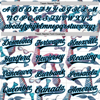 Custom White Black-Sky Blue 3D Pattern Design Father's Day Mustache And Tie Authentic Baseball Jersey - Sky-Custom