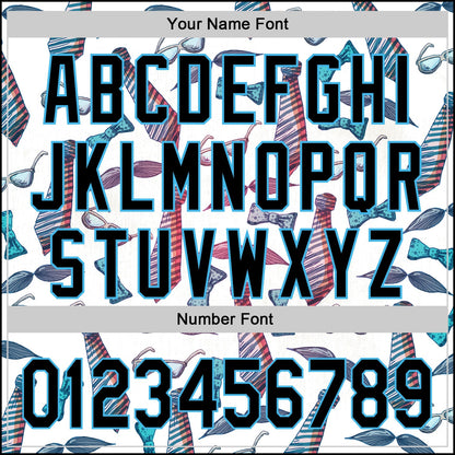 Custom White Black-Sky Blue 3D Pattern Design Father's Day Mustache And Tie Authentic Baseball Jersey - Sky-Custom