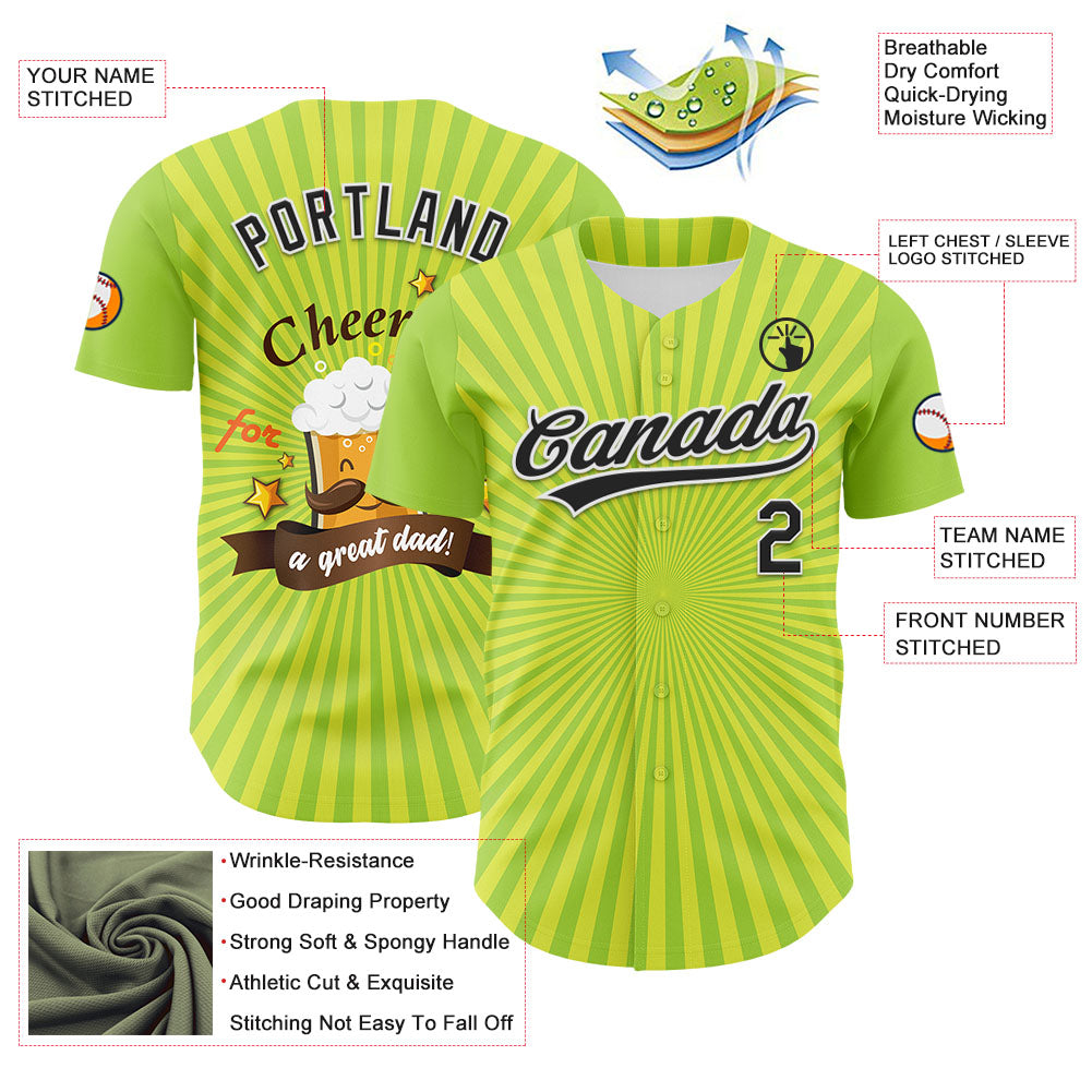 Custom Green Black-White 3D Pattern Design Father's Day Beer Cheers Authentic Baseball Jersey - Sky-Custom