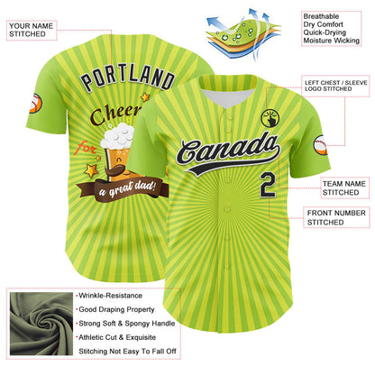 Custom Green Black-White 3D Pattern Design Father's Day Beer Cheers Authentic Baseball Jersey - Sky-Custom