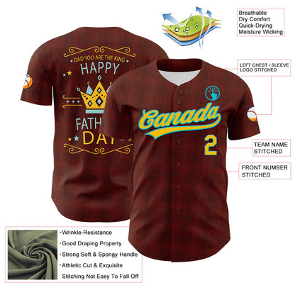 Custom Brown Yellow-Lakes Blue 3D Pattern Design Father's Day King Crown Authentic Baseball Jersey - Sky-Custom