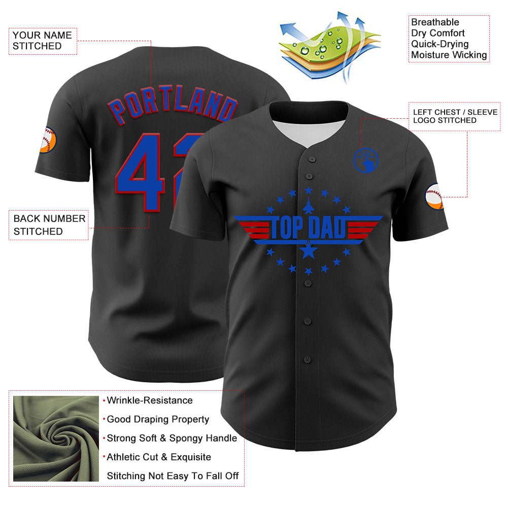 Custom Olive Thunder Blue-Red 3D Pattern Design Father's Day Top Dad Authentic Baseball Jersey - Sky-Custom