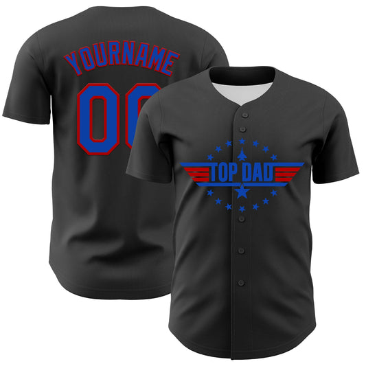 Custom Olive Thunder Blue-Red 3D Pattern Design Father's Day Top Dad Authentic Baseball Jersey - Sky-Custom