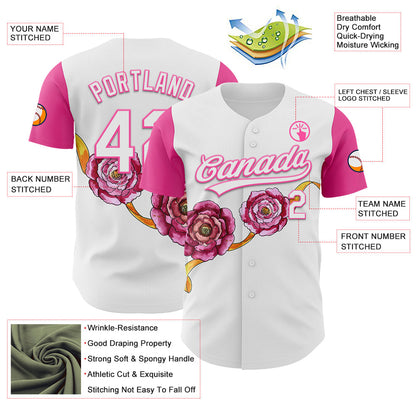 Custom White Pink 3D Pattern Design Mother's Day Flower Authentic Baseball Jersey - Sky-Custom