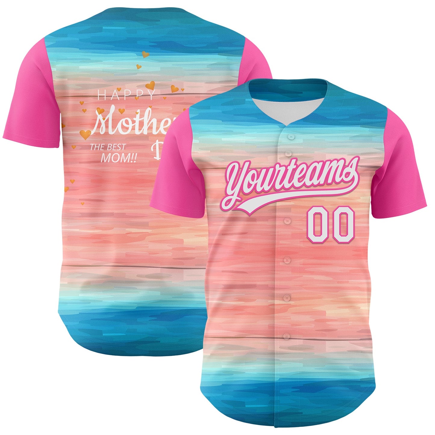 Custom Sky Blue White-Pink 3D Pattern Design Mother's Day Love Authentic Baseball Jersey - Sky-Custom