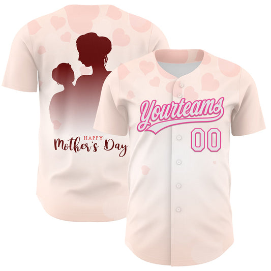 Custom Cream White-Pink 3D Pattern Design Mother's Day Family Love Authentic Baseball Jersey - Sky-Custom