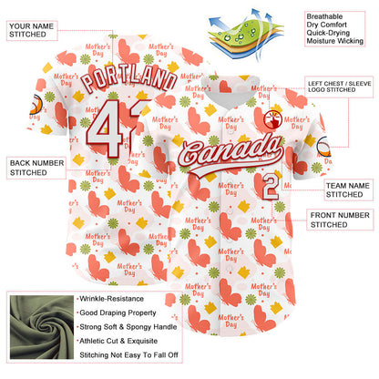Custom White Red 3D Pattern Design Mother's Day Love Authentic Baseball Jersey - Sky-Custom