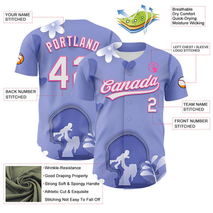 Custom Light Purple White-Pink 3D Pattern Design Mother's Day Family Love Authentic Baseball Jersey - Sky-Custom