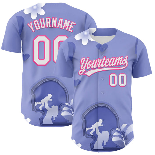 Custom Light Purple White-Pink 3D Pattern Design Mother's Day Family Love Authentic Baseball Jersey - Sky-Custom