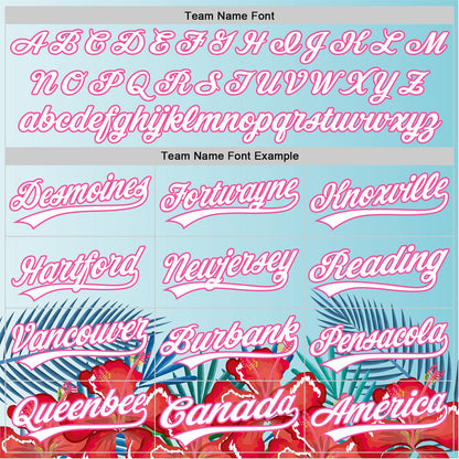 Custom Ice Blue White-Pink 3D Pattern Design Mother's Day Flower Authentic Baseball Jersey - Sky-Custom