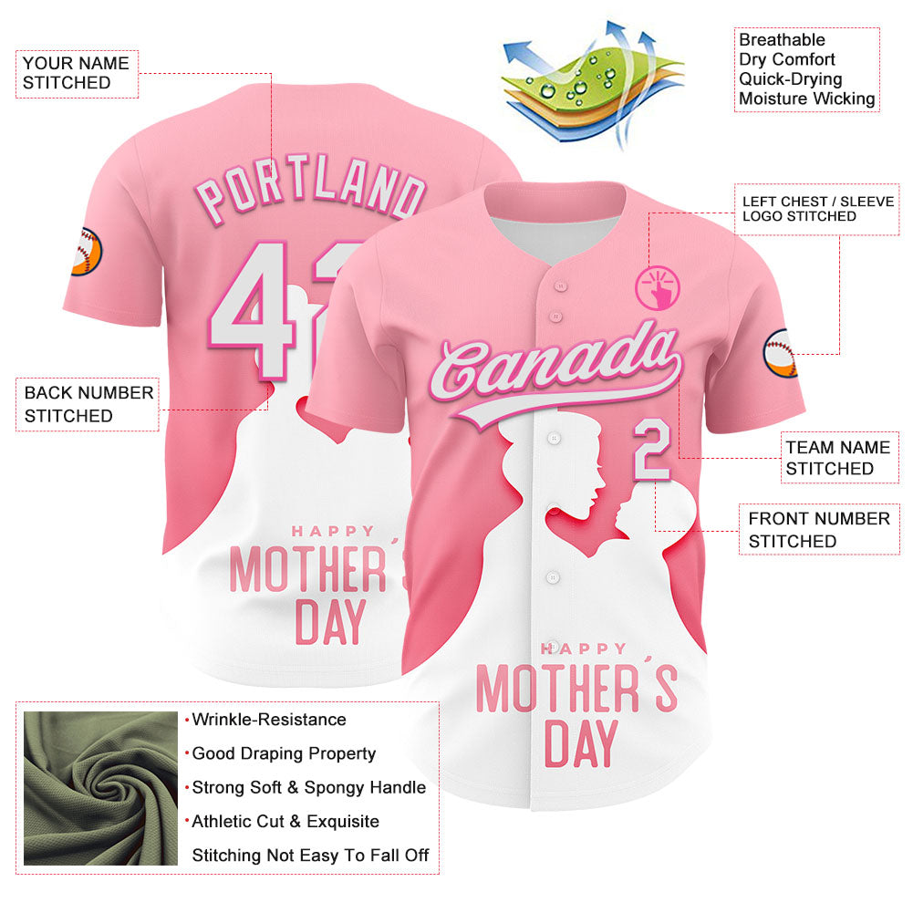 Custom Light Pink White-Pink 3D Pattern Design Mother's Day Family Love Authentic Baseball Jersey - Sky-Custom