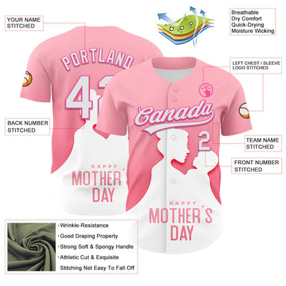 Custom Light Pink White-Pink 3D Pattern Design Mother's Day Family Love Authentic Baseball Jersey - Sky-Custom