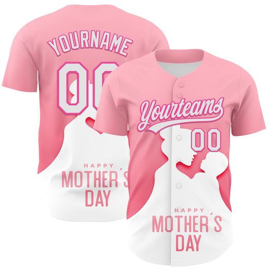 Custom Light Pink White-Pink 3D Pattern Design Mother's Day Family Love Authentic Baseball Jersey - Sky-Custom