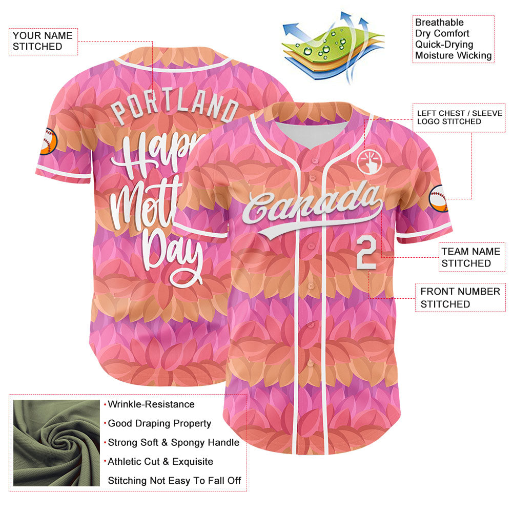 Custom Pink White-Purple 3D Pattern Design Mother's Day Flower Authentic Baseball Jersey - Sky-Custom