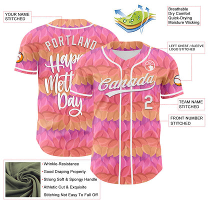 Custom Pink White-Purple 3D Pattern Design Mother's Day Flower Authentic Baseball Jersey - Sky-Custom