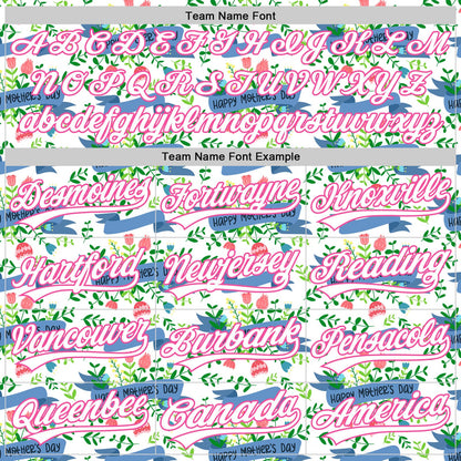 Custom White Pink 3D Pattern Design Mother's Day Flower Authentic Baseball Jersey - Sky-Custom