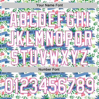 Custom White Pink 3D Pattern Design Mother's Day Flower Authentic Baseball Jersey - Sky-Custom