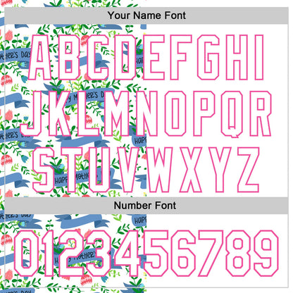 Custom White Pink 3D Pattern Design Mother's Day Flower Authentic Baseball Jersey - Sky-Custom