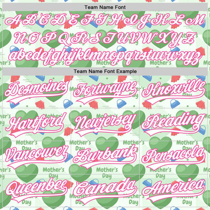 Custom Green White-Pink 3D Pattern Design Mother's Day Love Authentic Baseball Jersey - Sky-Custom