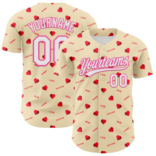 Custom Cream White-Pink 3D Pattern Design Mother's Day Love Authentic Baseball Jersey - Sky-Custom