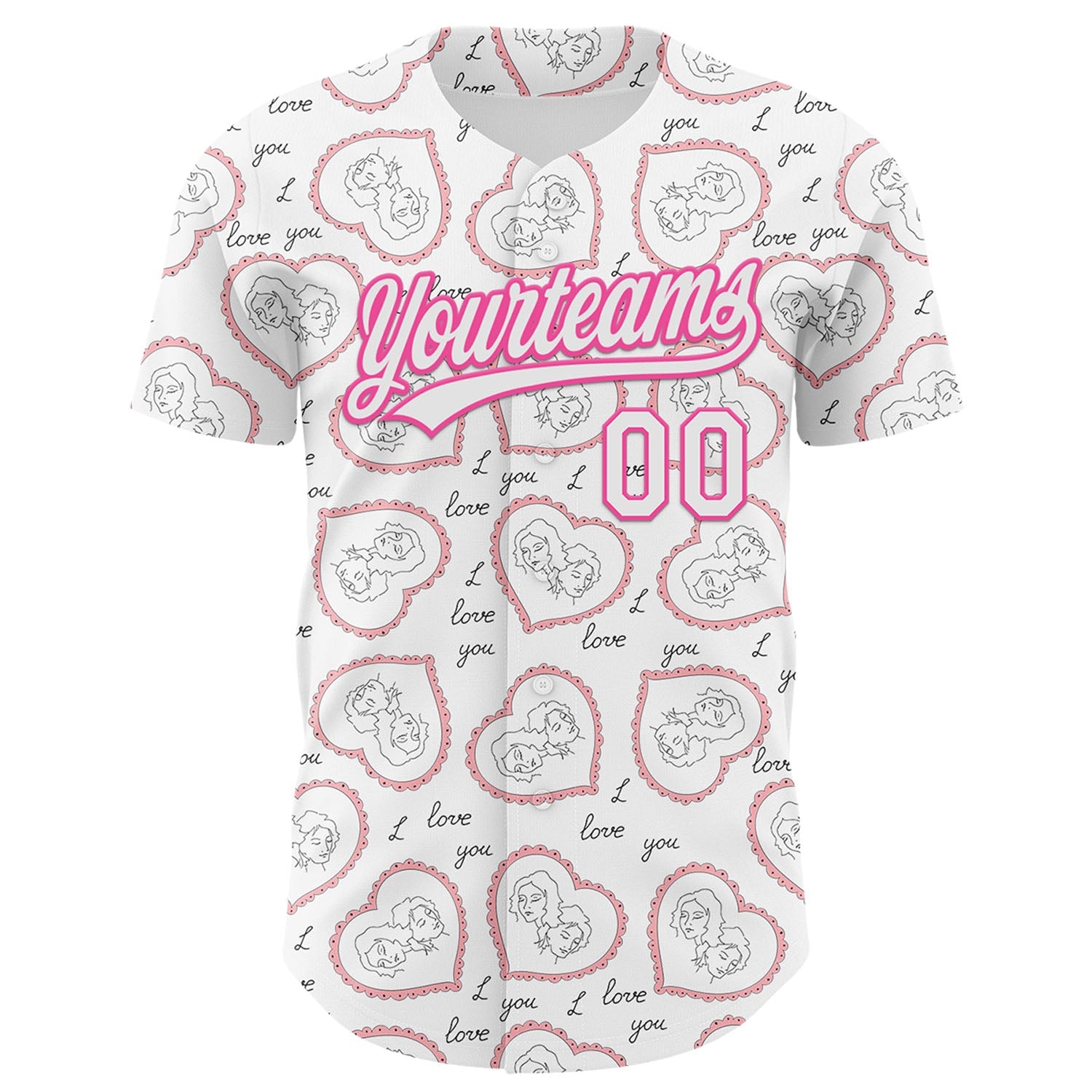 Custom White Pink 3D Pattern Design Mother's Day Love Authentic Baseball Jersey - Sky-Custom