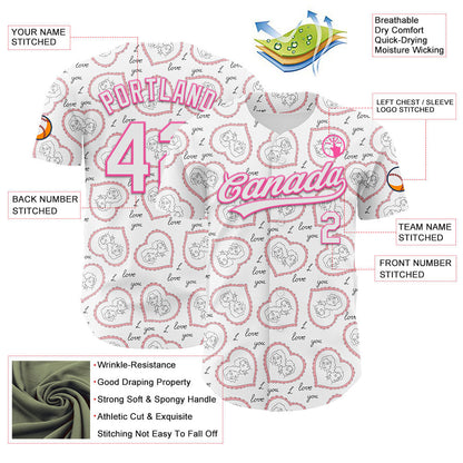 Custom White Pink 3D Pattern Design Mother's Day Love Authentic Baseball Jersey - Sky-Custom