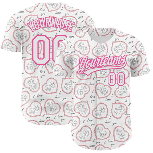 Custom White Pink 3D Pattern Design Mother's Day Love Authentic Baseball Jersey - Sky-Custom