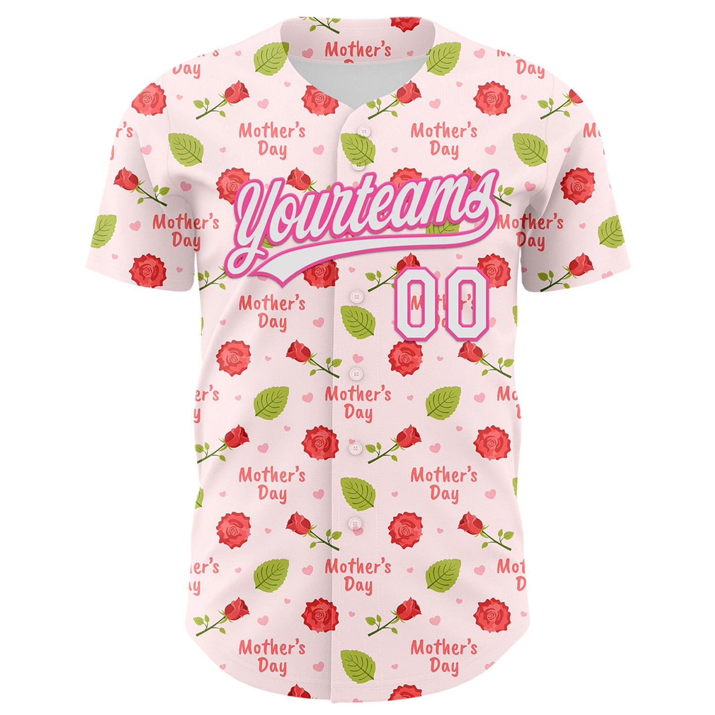 Custom Light Pink White-Pink 3D Pattern Design Mother's Day Flower Authentic Baseball Jersey - Sky-Custom