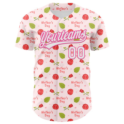 Custom Light Pink White-Pink 3D Pattern Design Mother's Day Flower Authentic Baseball Jersey - Sky-Custom