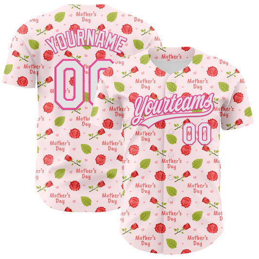 Custom Light Pink White-Pink 3D Pattern Design Mother's Day Flower Authentic Baseball Jersey - Sky-Custom