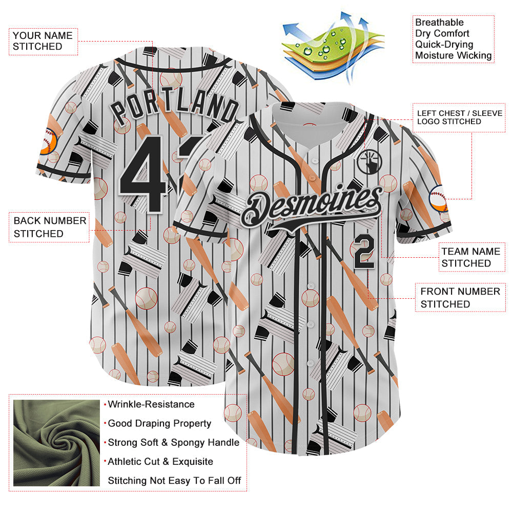 Custom White Black Comic Doodle Ballgame 3D Pattern Design Authentic Baseball Jersey - Sky-Custom