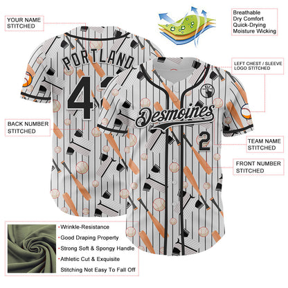 Custom White Black Comic Doodle Ballgame 3D Pattern Design Authentic Baseball Jersey - Sky-Custom