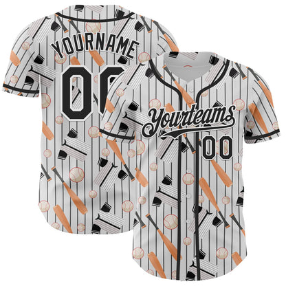 Custom White Black Comic Doodle Ballgame 3D Pattern Design Authentic Baseball Jersey - Sky-Custom