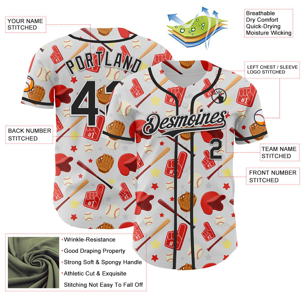 Custom White Black Comic Doodle Ballgame 3D Pattern Design Authentic Baseball Jersey - Sky-Custom