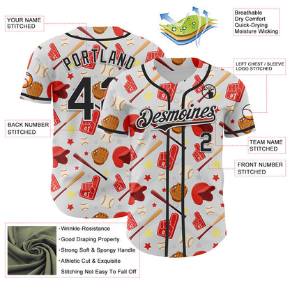 Custom White Black Comic Doodle Ballgame 3D Pattern Design Authentic Baseball Jersey - Sky-Custom