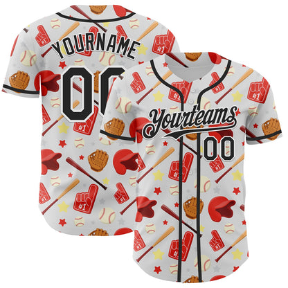 Custom White Black Comic Doodle Ballgame 3D Pattern Design Authentic Baseball Jersey - Sky-Custom
