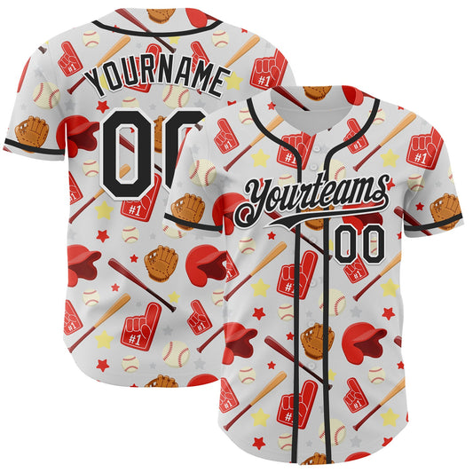 Custom White Black Comic Doodle Ballgame 3D Pattern Design Authentic Baseball Jersey - Sky-Custom