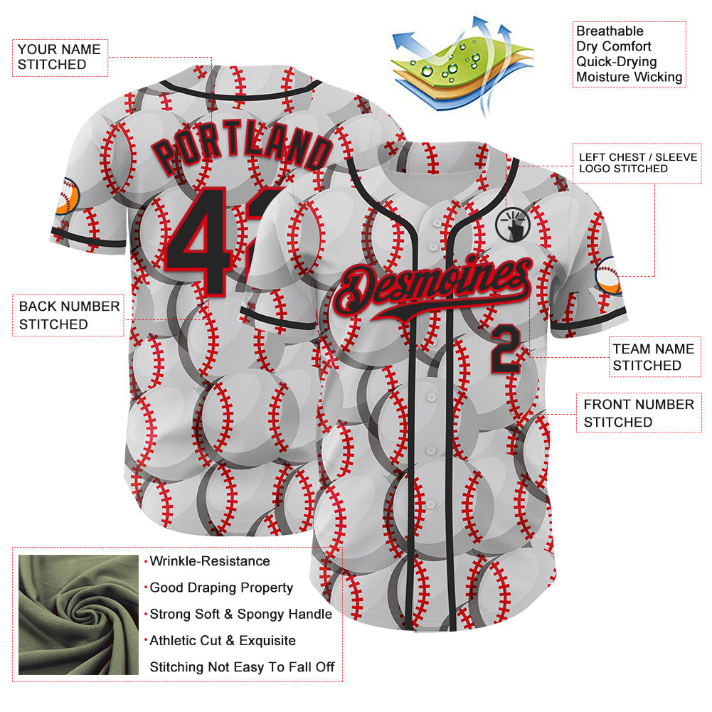 Custom White Black-Fire Red Comic Doodle Ballgame 3D Pattern Design Authentic Baseball Jersey - Sky-Custom
