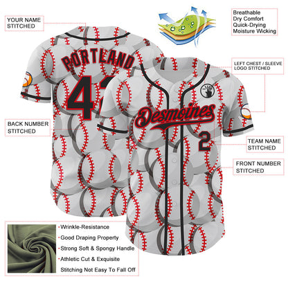 Custom White Black-Fire Red Comic Doodle Ballgame 3D Pattern Design Authentic Baseball Jersey - Sky-Custom