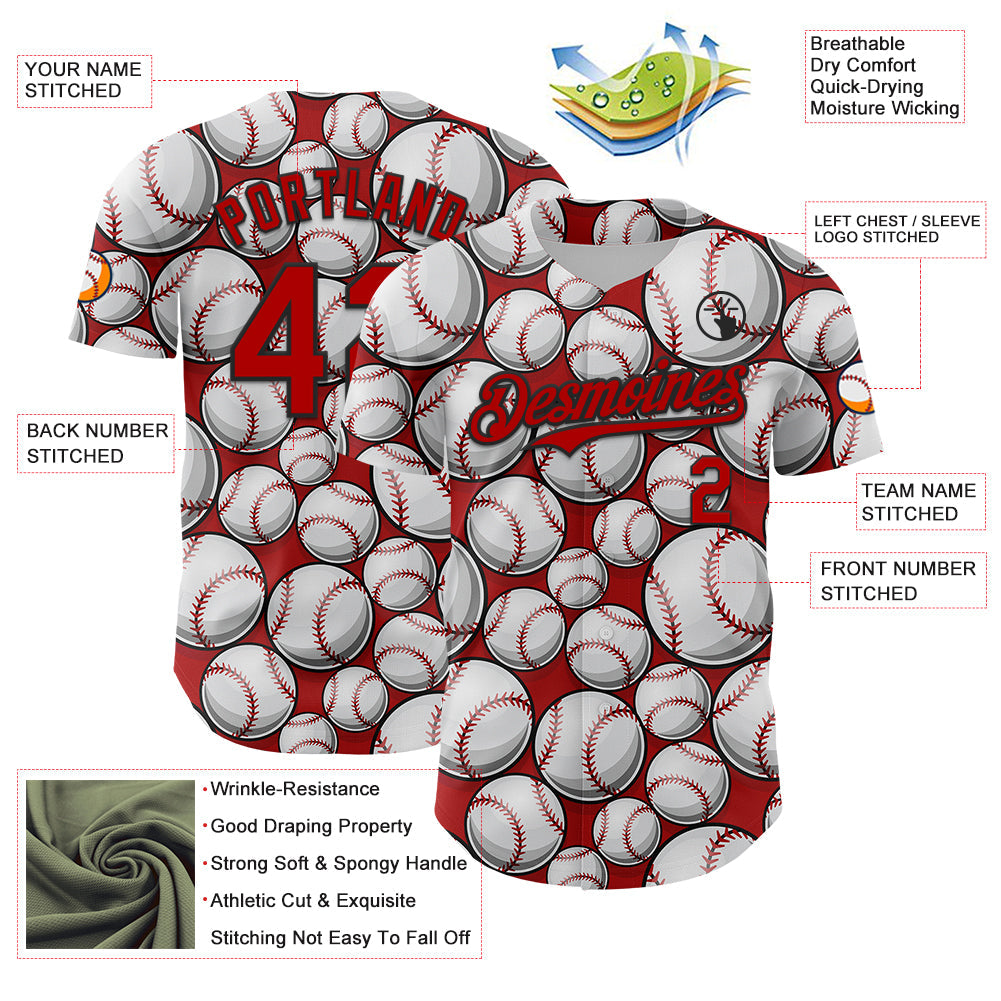 Custom Red Black-White Comic Doodle Ballgame 3D Pattern Design Authentic Baseball Jersey - Sky-Custom