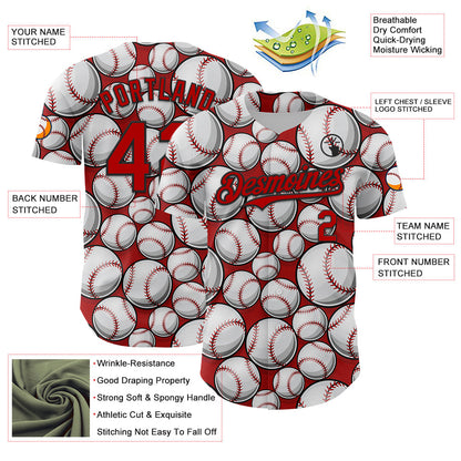 Custom Red Black-White Comic Doodle Ballgame 3D Pattern Design Authentic Baseball Jersey - Sky-Custom