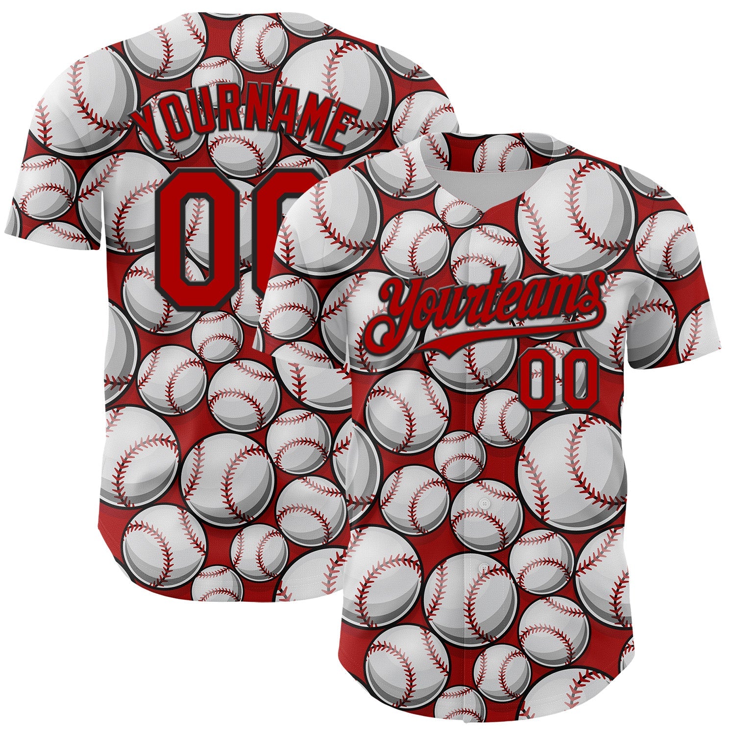 Custom Red Black-White Comic Doodle Ballgame 3D Pattern Design Authentic Baseball Jersey - Sky-Custom