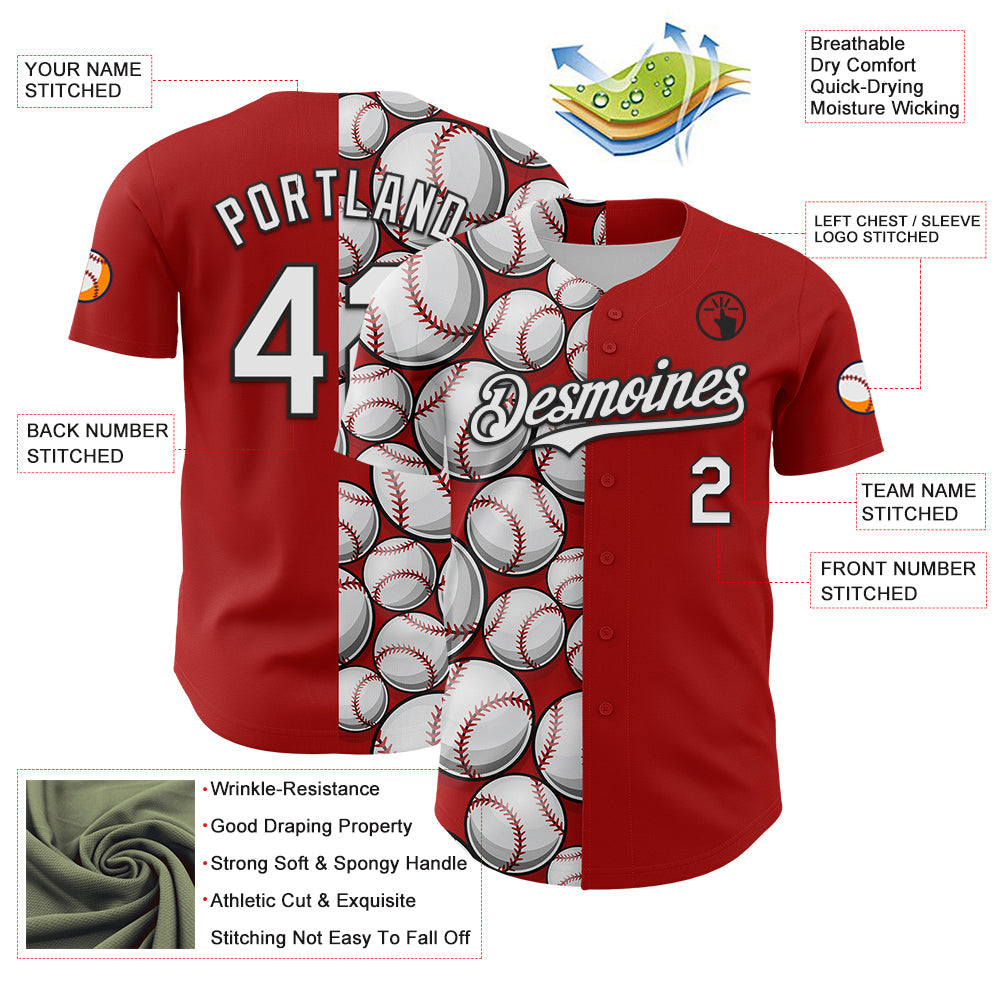 Custom Red White-Black Comic Doodle Ballgame 3D Pattern Design Authentic Baseball Jersey - Sky-Custom