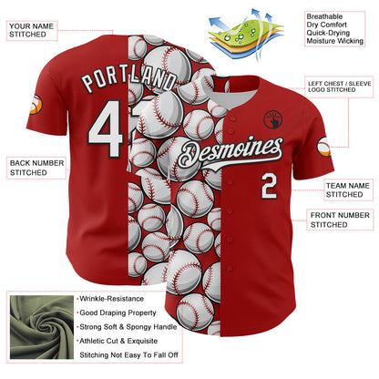 Custom Red White-Black Comic Doodle Ballgame 3D Pattern Design Authentic Baseball Jersey - Sky-Custom