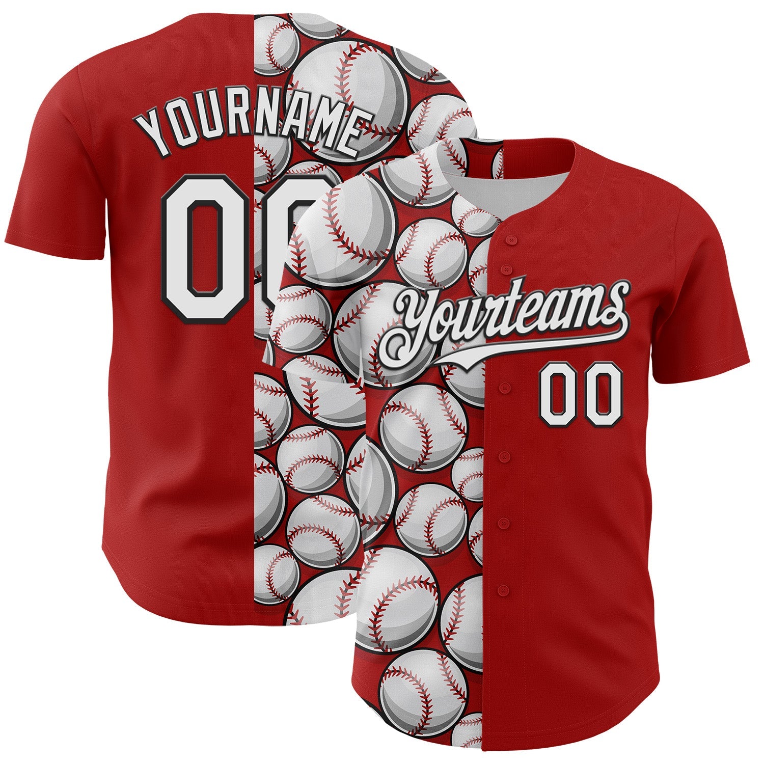 Custom Red White-Black Comic Doodle Ballgame 3D Pattern Design Authentic Baseball Jersey - Sky-Custom