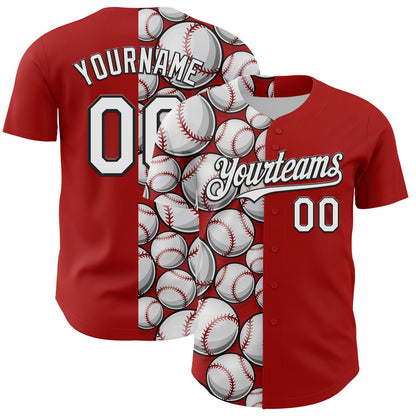 Custom Red White-Black Comic Doodle Ballgame 3D Pattern Design Authentic Baseball Jersey - Sky-Custom