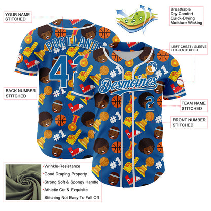 Custom Blue White Comic Doodle Ballgame 3D Pattern Design Authentic Baseball Jersey - Sky-Custom